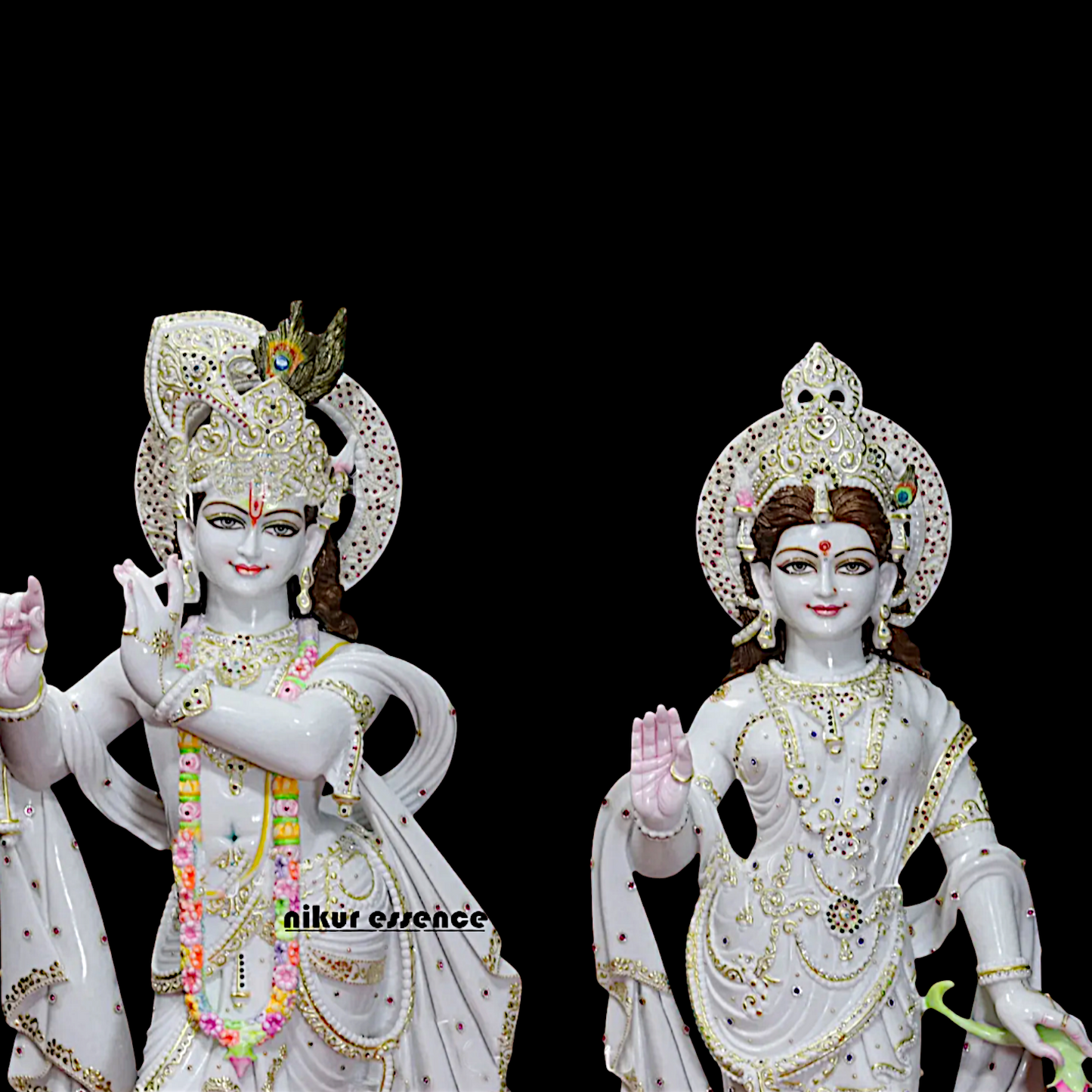 Big Krishna Radha Standing with Playing Flute and Peacock idol - 42 Inches