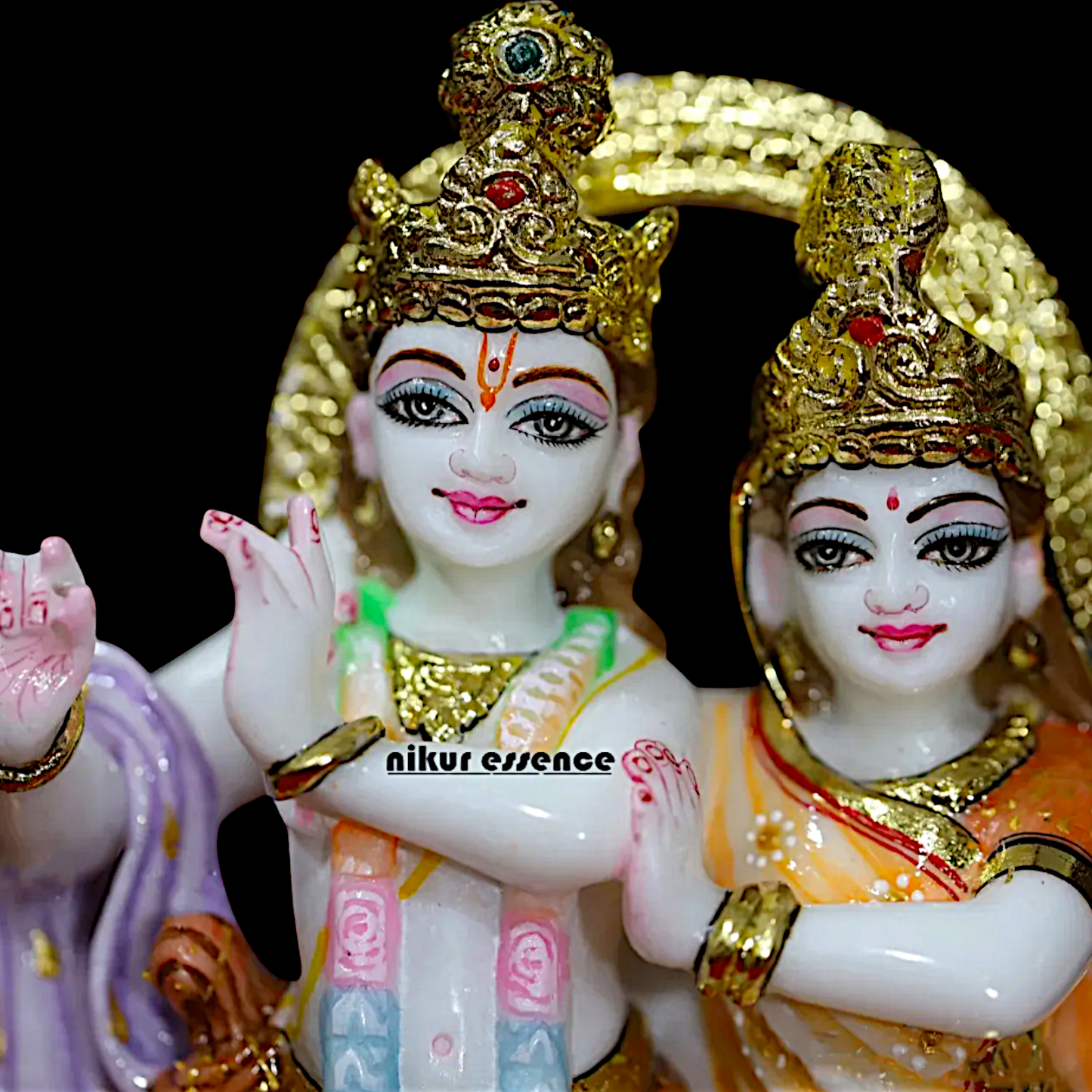 Radha and Krishna Standing with peacock Marble idol - 9 Inches