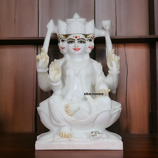 White Kartikeya seated pure Marble statue - 15 Inches