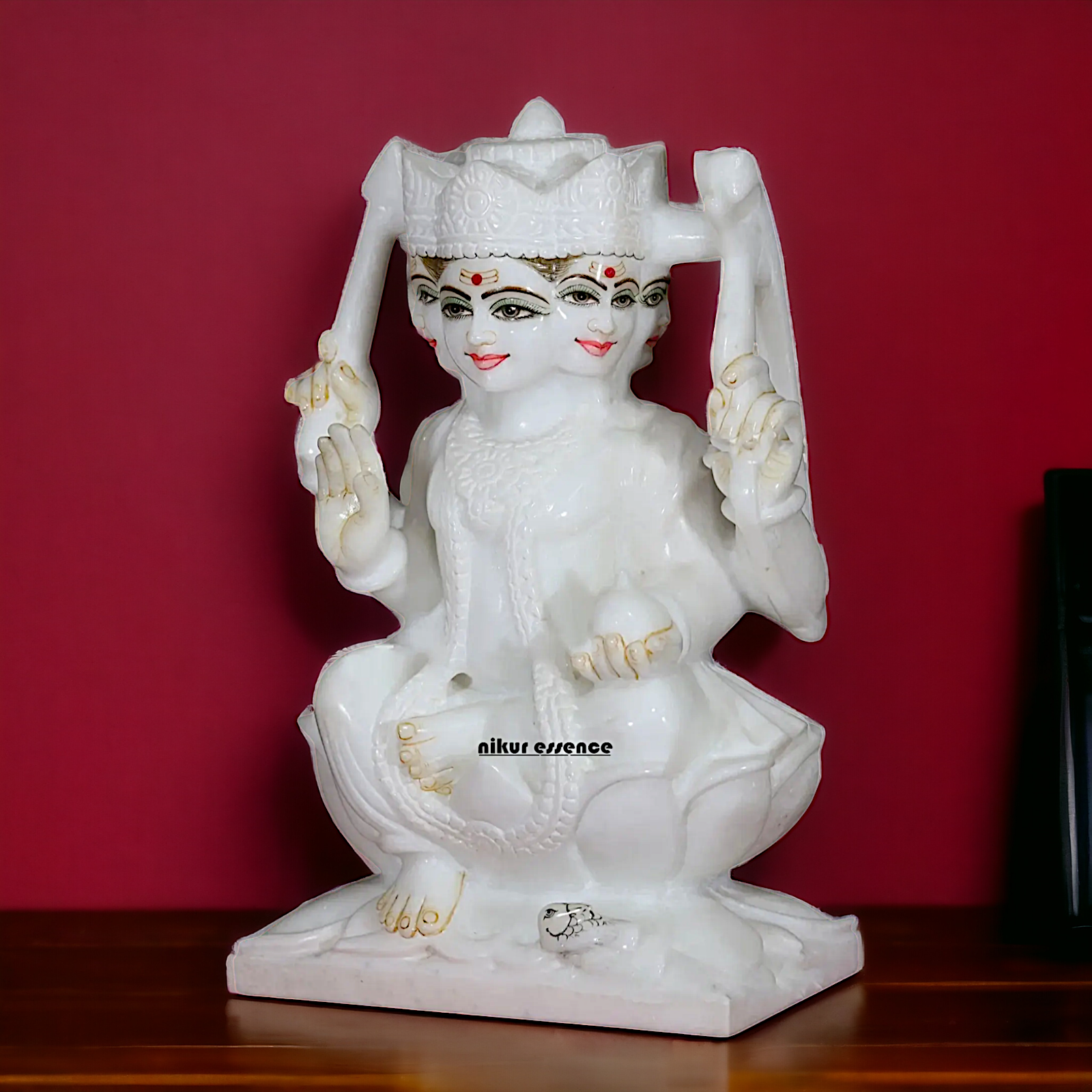 White Kartikeya seated pure Marble statue - 15 Inches