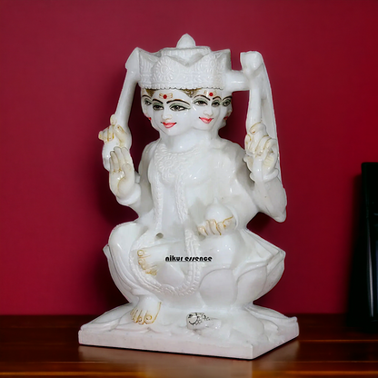 White Kartikeya seated pure Marble statue - 15 Inches