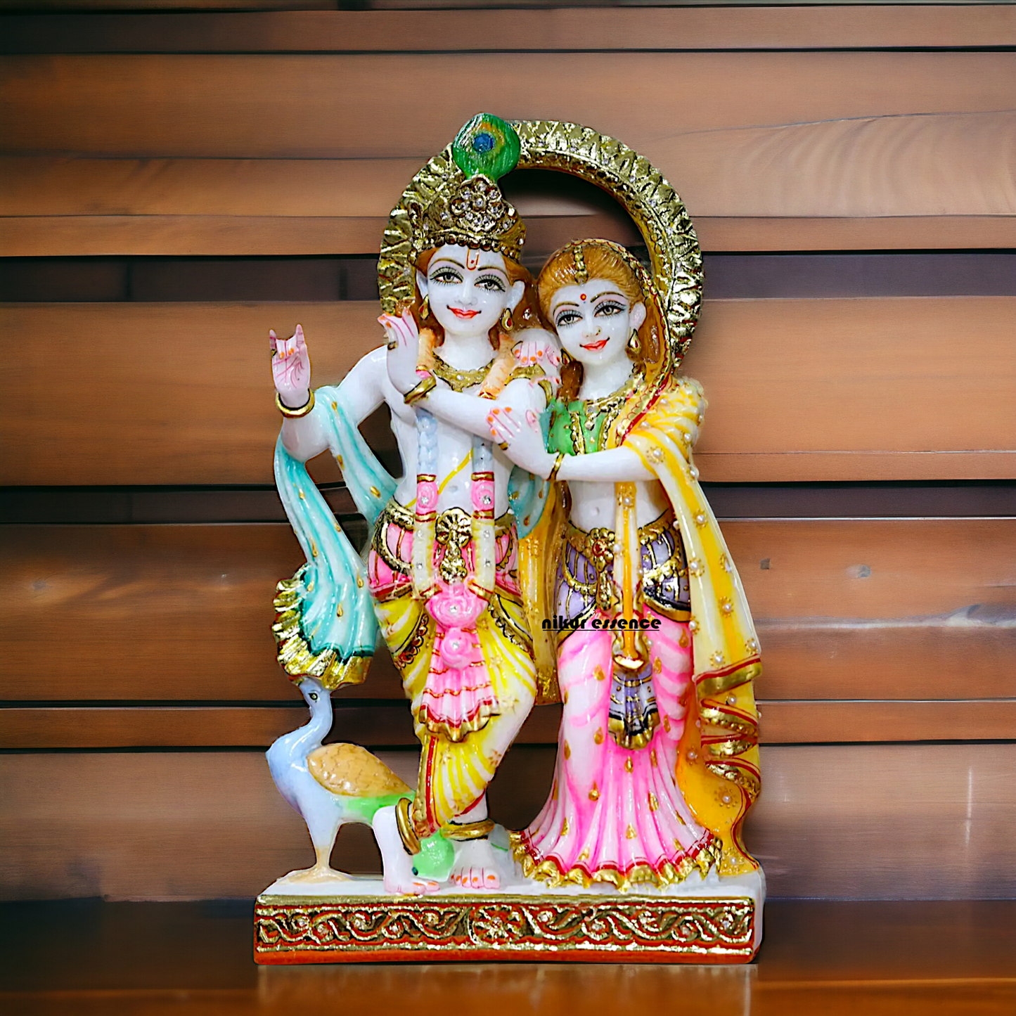 Marble Radha Krishna Standing with Playing Flute colourful statue - 12 Inches