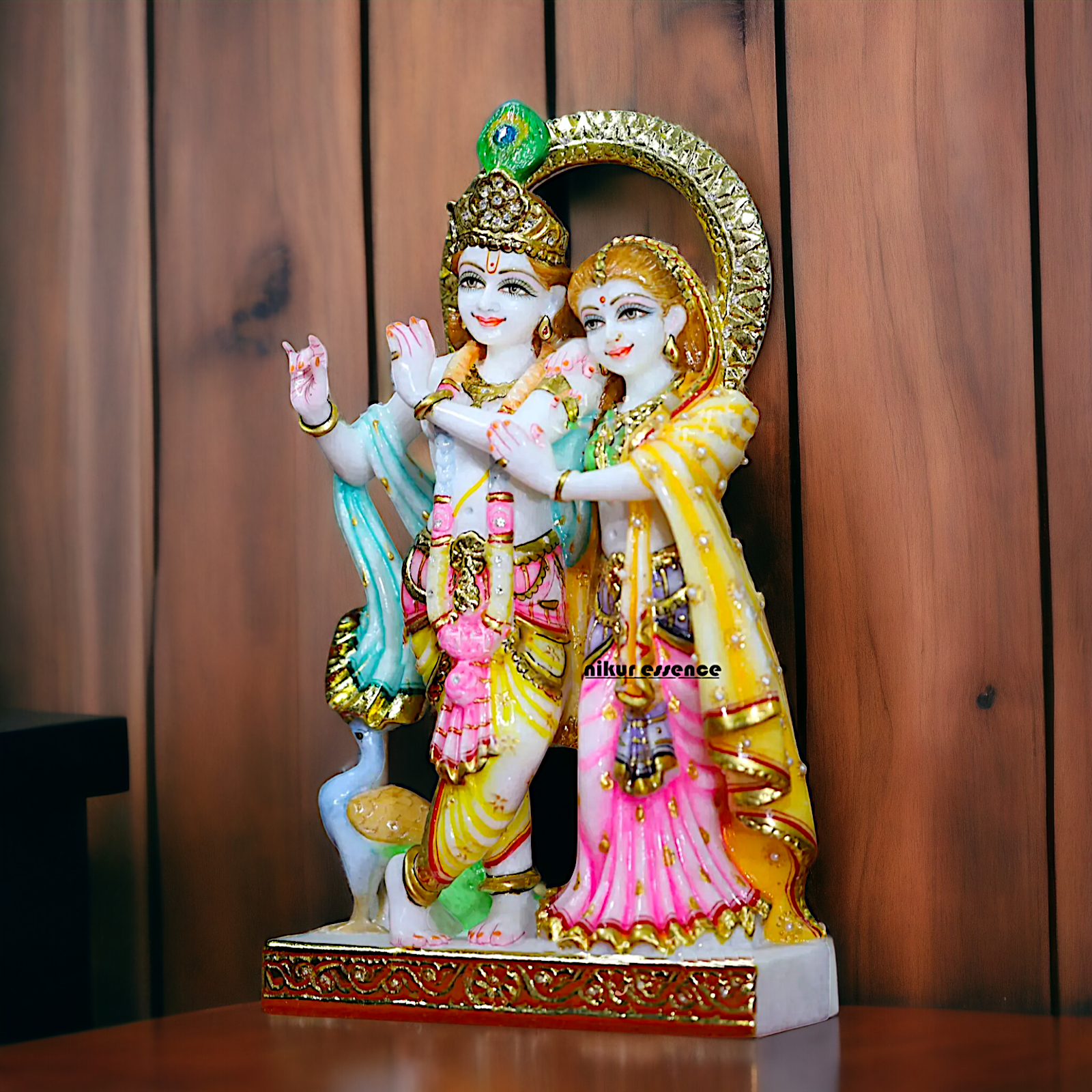 Marble Radha Krishna Standing with Playing Flute colourful statue - 12 Inches