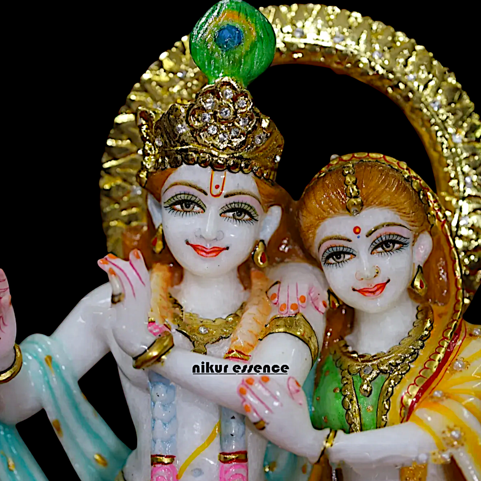 Marble Radha Krishna Standing with Playing Flute colourful statue - 12 Inches