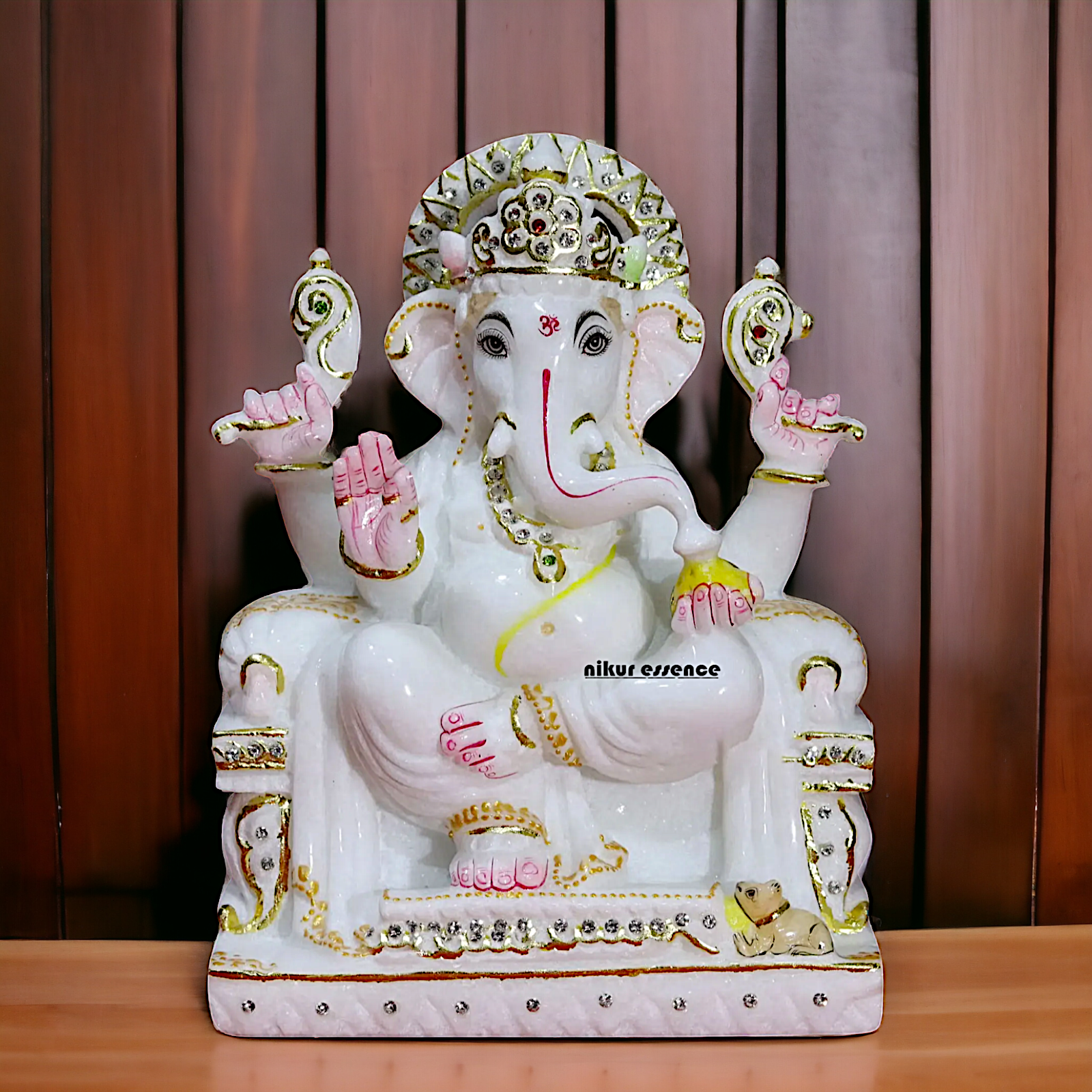 Marble Ganesha seated idol - 9 inches