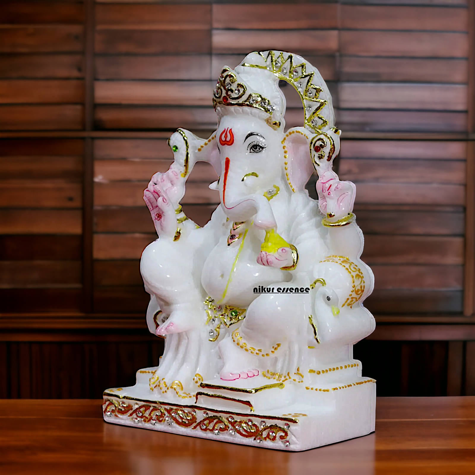 Marble Ganesha seated idol - 9 inches