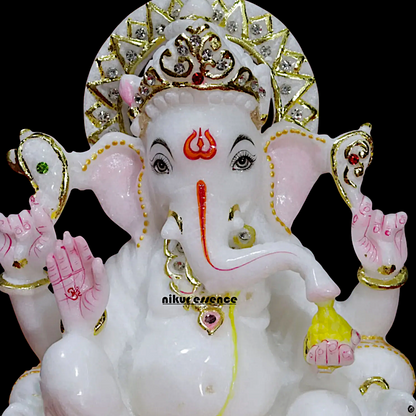 Marble Ganesha seated idol - 9 inches