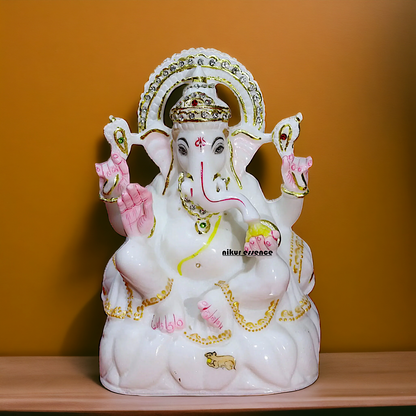 Marble Ganesha Ganpati seated idol - 12 inches