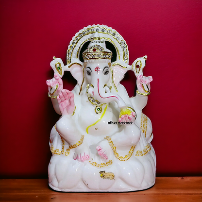 Marble Ganesha Ganpati seated idol - 12 inches