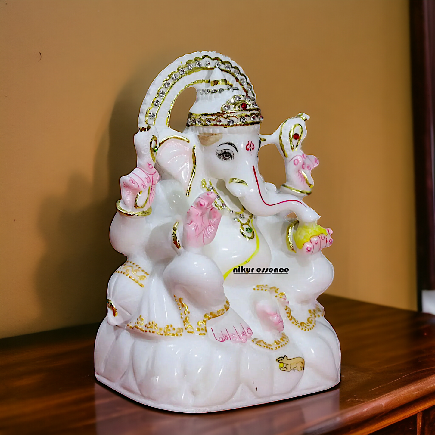 Marble Ganesha Ganpati seated idol - 12 inches