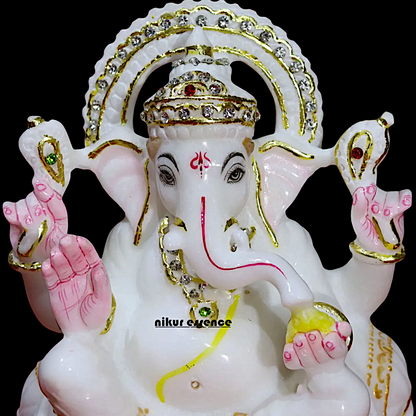 Marble Ganesha Ganpati seated idol - 12 inches