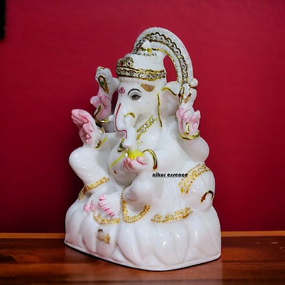 Marble Ganesha Ganpati seated idol - 12 inches