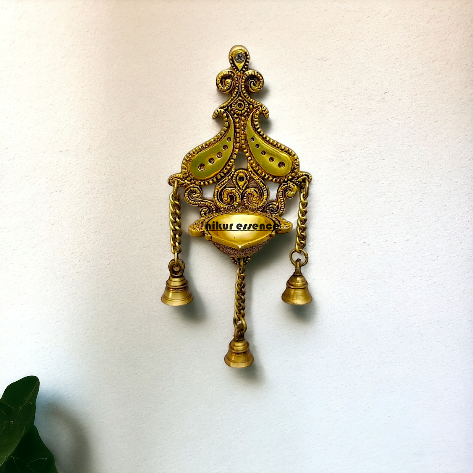 Diya Wall hanging with Bells Brass - 12 inches