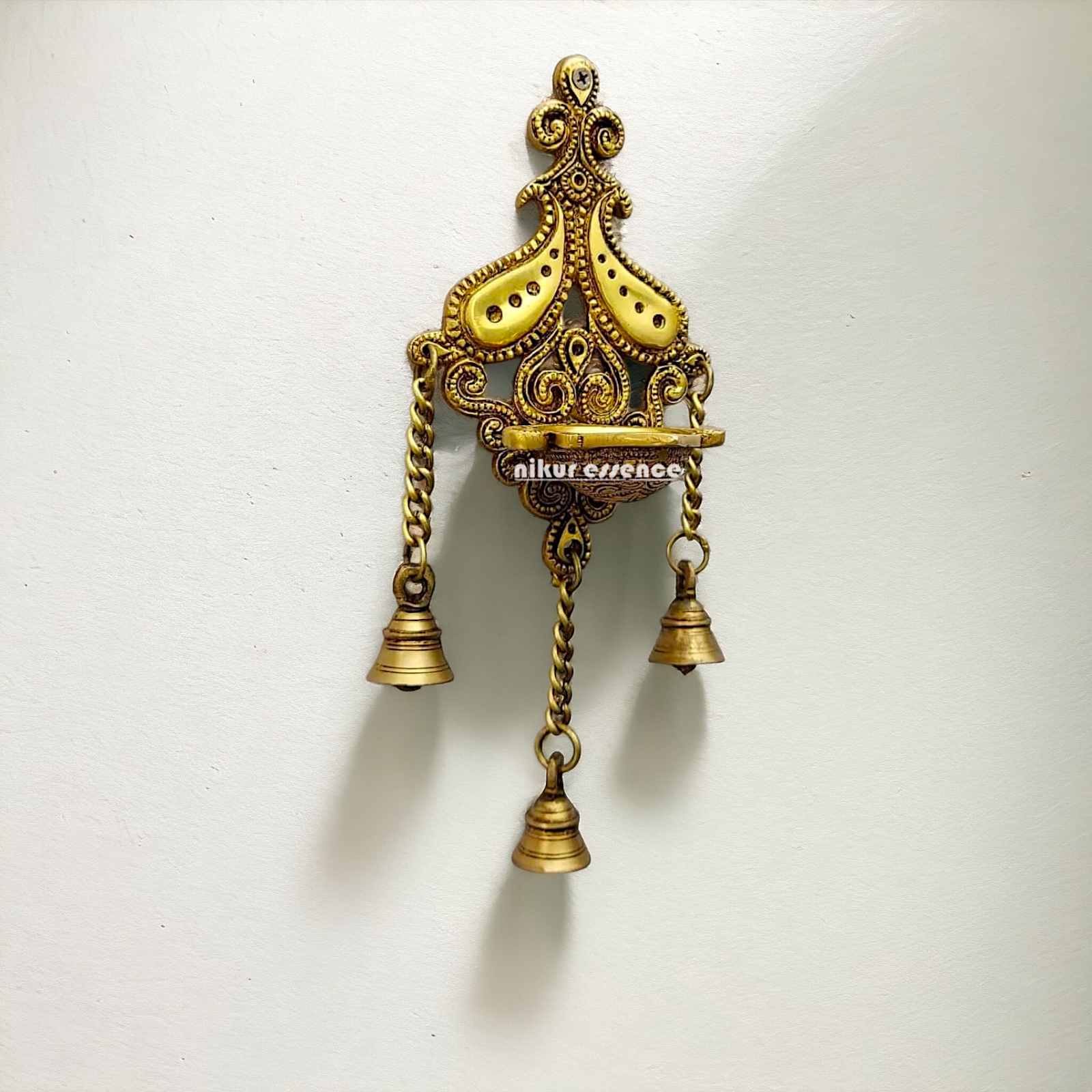 Diya Wall hanging with Bells Brass - 12 inches