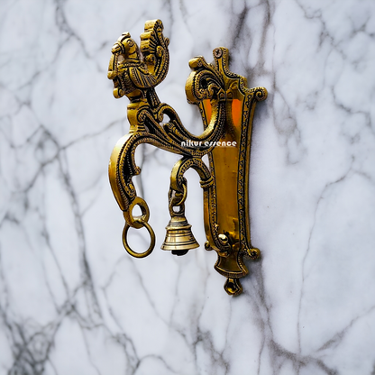 Peacock wall Hanging bracket with Bells Brass - 8.5 inches