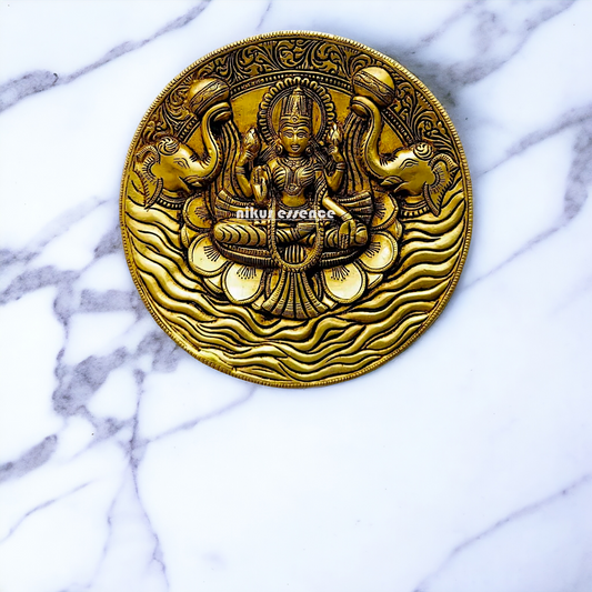 Gaja Lakshmi wall Hanging brass plate idol - 7.5 inches