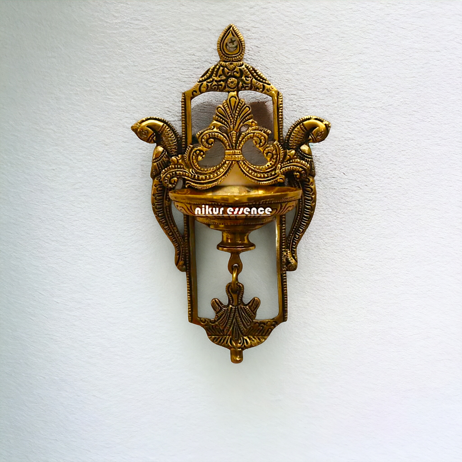 Peacock Diya wall hanging brass - 9 inches