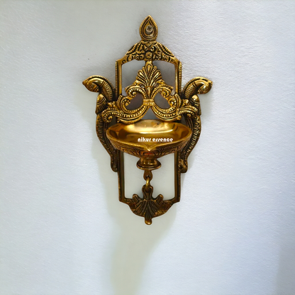 Peacock Diya wall hanging brass - 9 inches