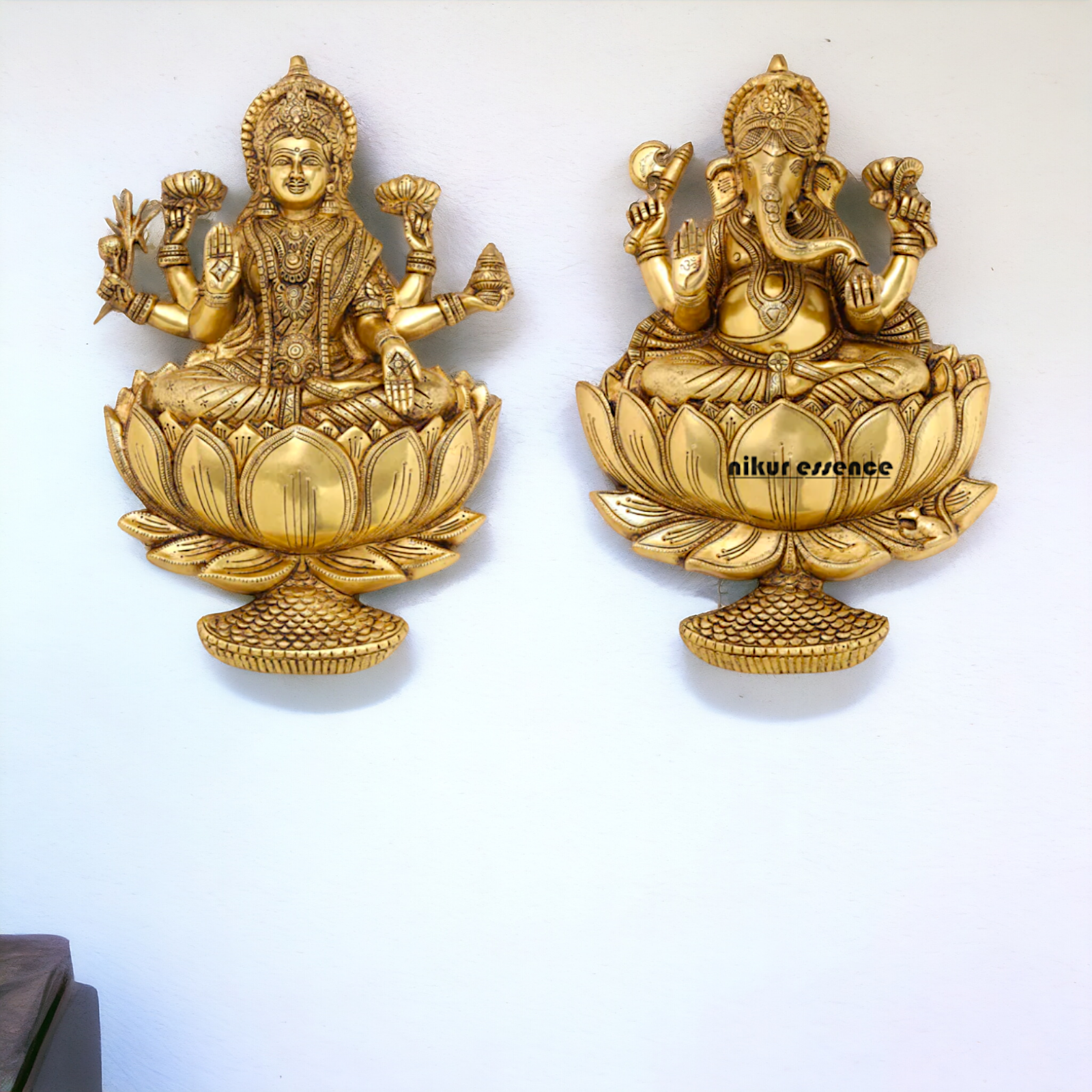 Ganesha Lakshmi pure Brass Wall hanging idol - 19 Inches