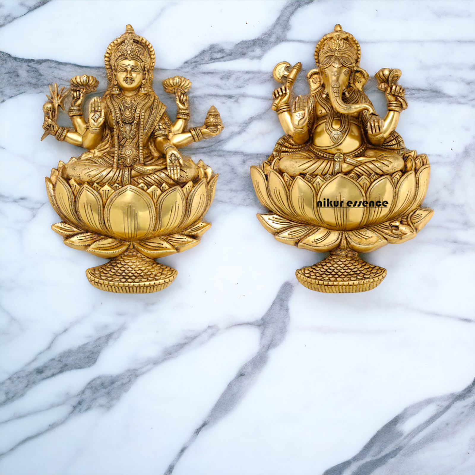 Ganesha Lakshmi pure Brass Wall hanging idol - 19 Inches