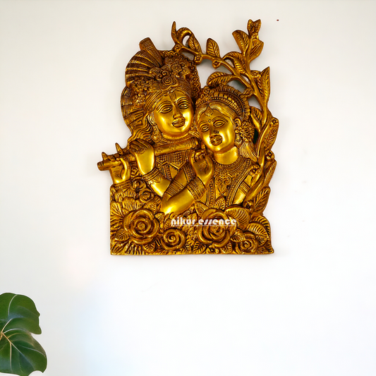 Radha Krishna Solid Brass wall art hanging plate idol - 14 Inches