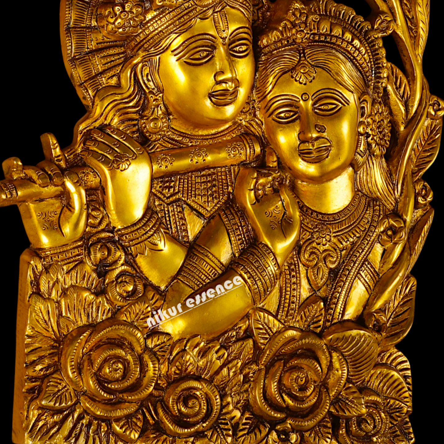 Radha Krishna Solid Brass wall art hanging plate idol - 14 Inches