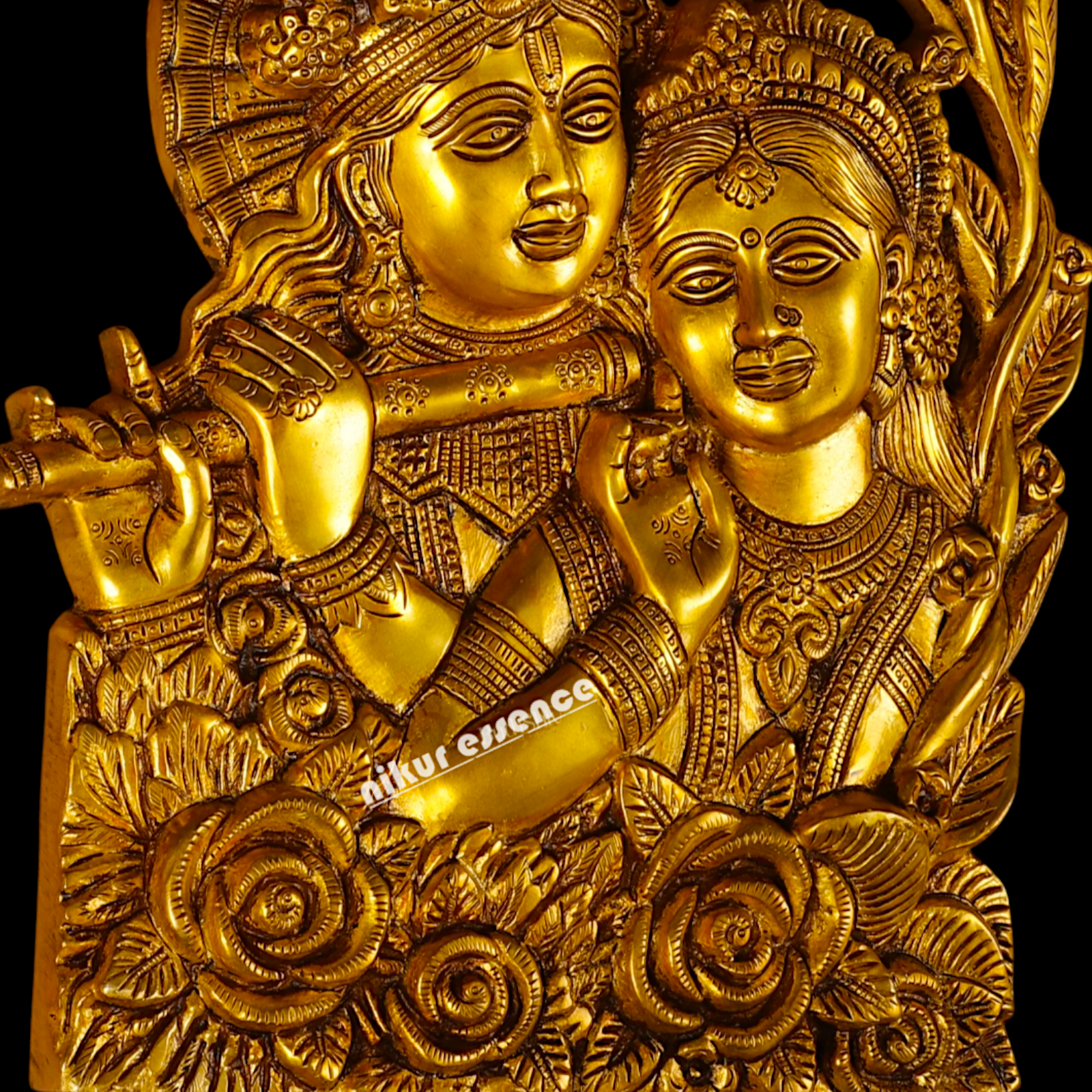 Radha Krishna Solid Brass wall art hanging plate idol - 14 Inches