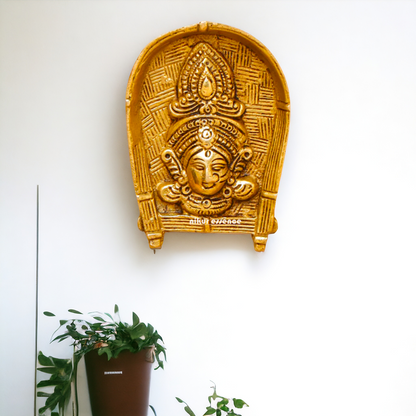 Durga face Brass wall hanging plate idol - 4 Inches