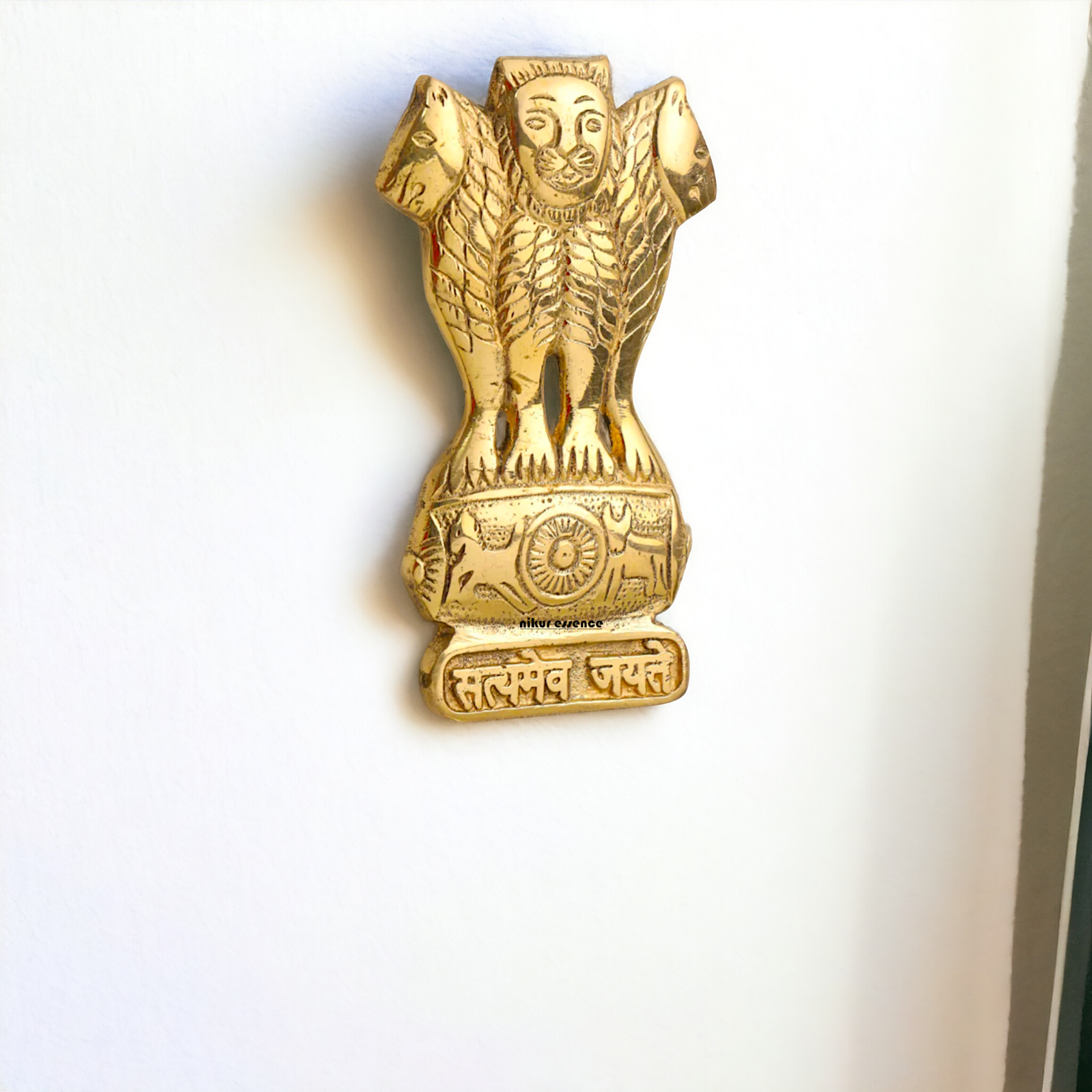 Pure Brass Ashok Stambh wall hanging plate idol - 8 Inches