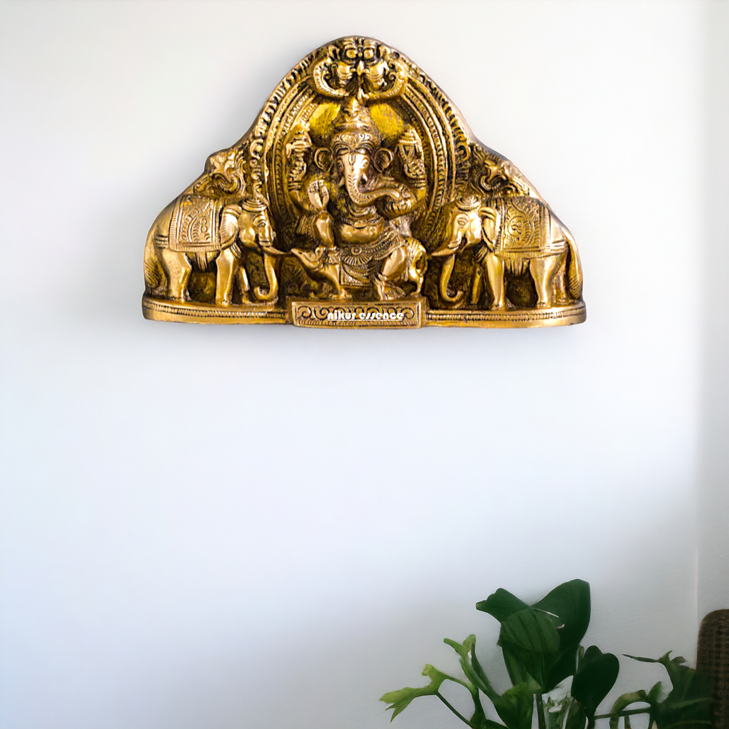 Antique brass Ganesha Lakshmi wall hanging plate idol - 7 Inches