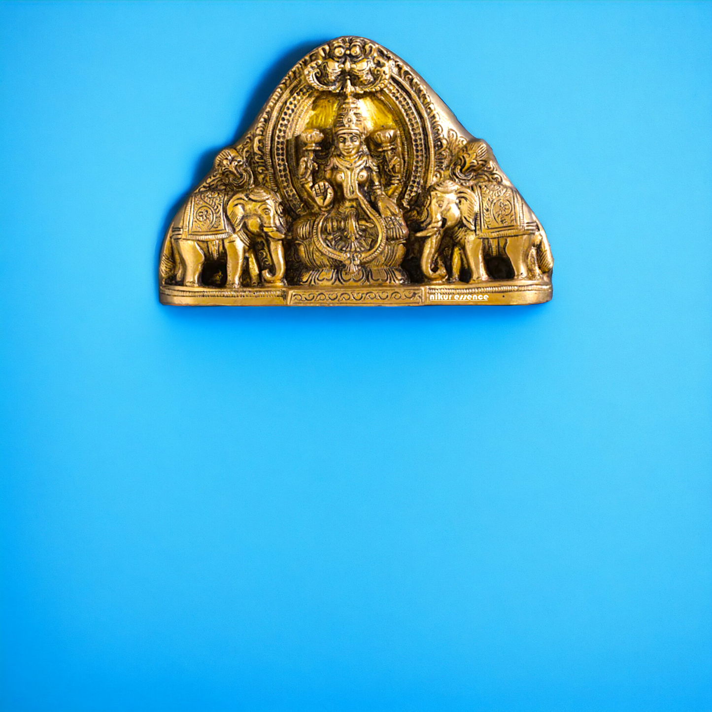 Antique brass Ganesha Lakshmi wall hanging plate idol - 7 Inches