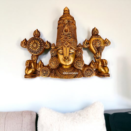 Tirupati Balaji Brass wall hanging plate idol - 15 Inches