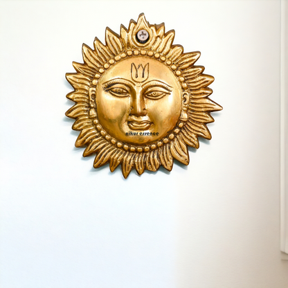 Sun face Brass wall hanging plate idol - 5.8 Inches