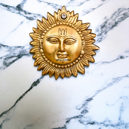 Sun face Brass wall hanging plate idol - 5.8 Inches