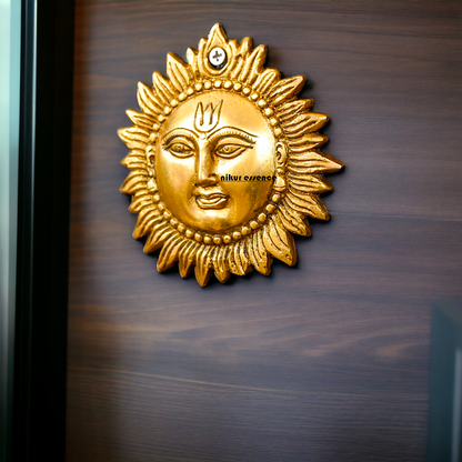 Sun face Brass wall hanging plate idol - 5.8 Inches