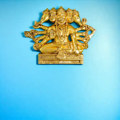 Panchmukhi Hanuman ji Brass wall hanging plate idol - 6.2 Inches