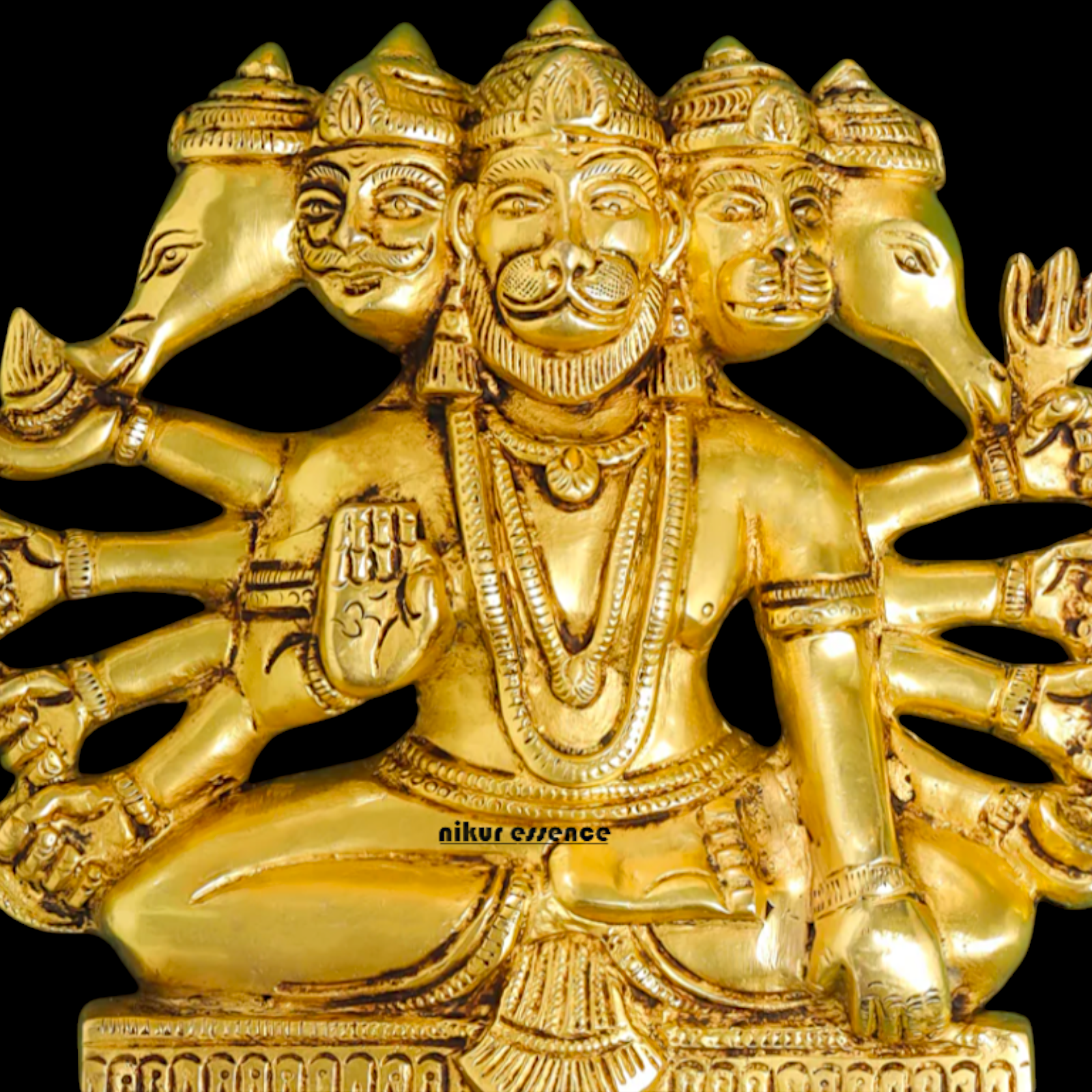 Panchmukhi Hanuman ji Brass wall hanging plate idol - 6.2 Inches