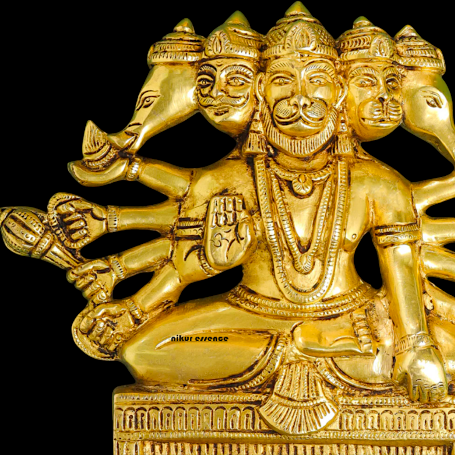 Panchmukhi Hanuman ji Brass wall hanging plate idol - 6.2 Inches