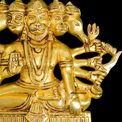 Panchmukhi Hanuman ji Brass wall hanging plate idol - 6.2 Inches