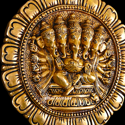 Antique Brass Panchmukhi Ganesha decor wall hanging plate idol- 11.5 inches