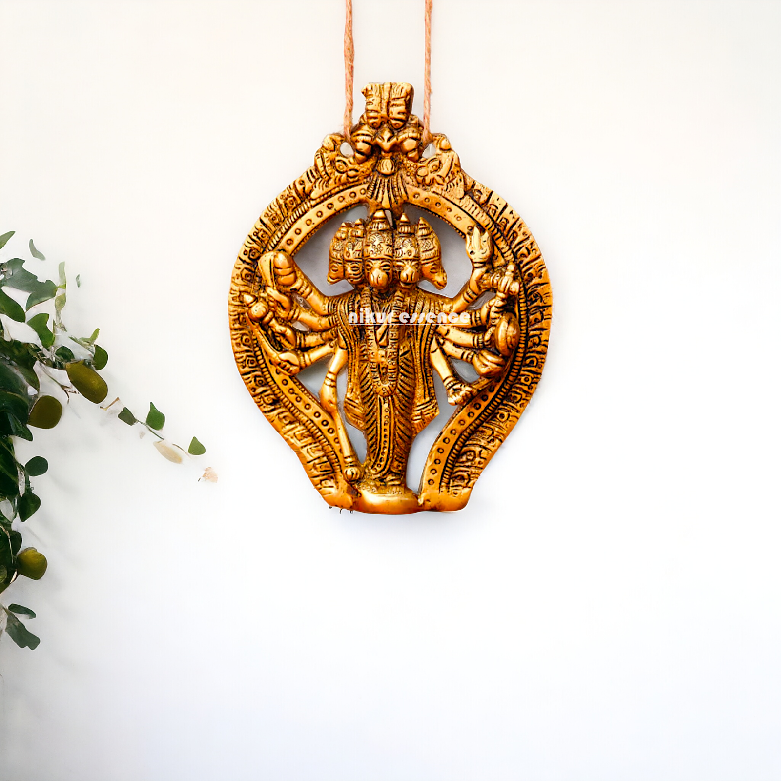 Antique Brass Panchmukhi Hanuman wall hanging plate - 5 inches