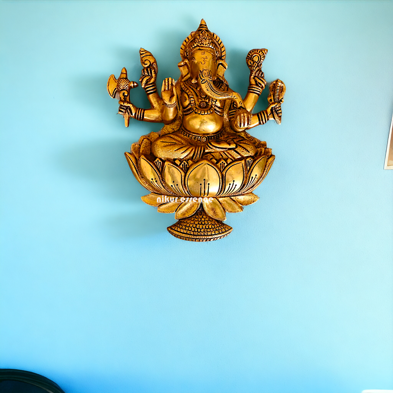 Ganesha seated on lotus Brass wall hanging plate idol- 13 Inches