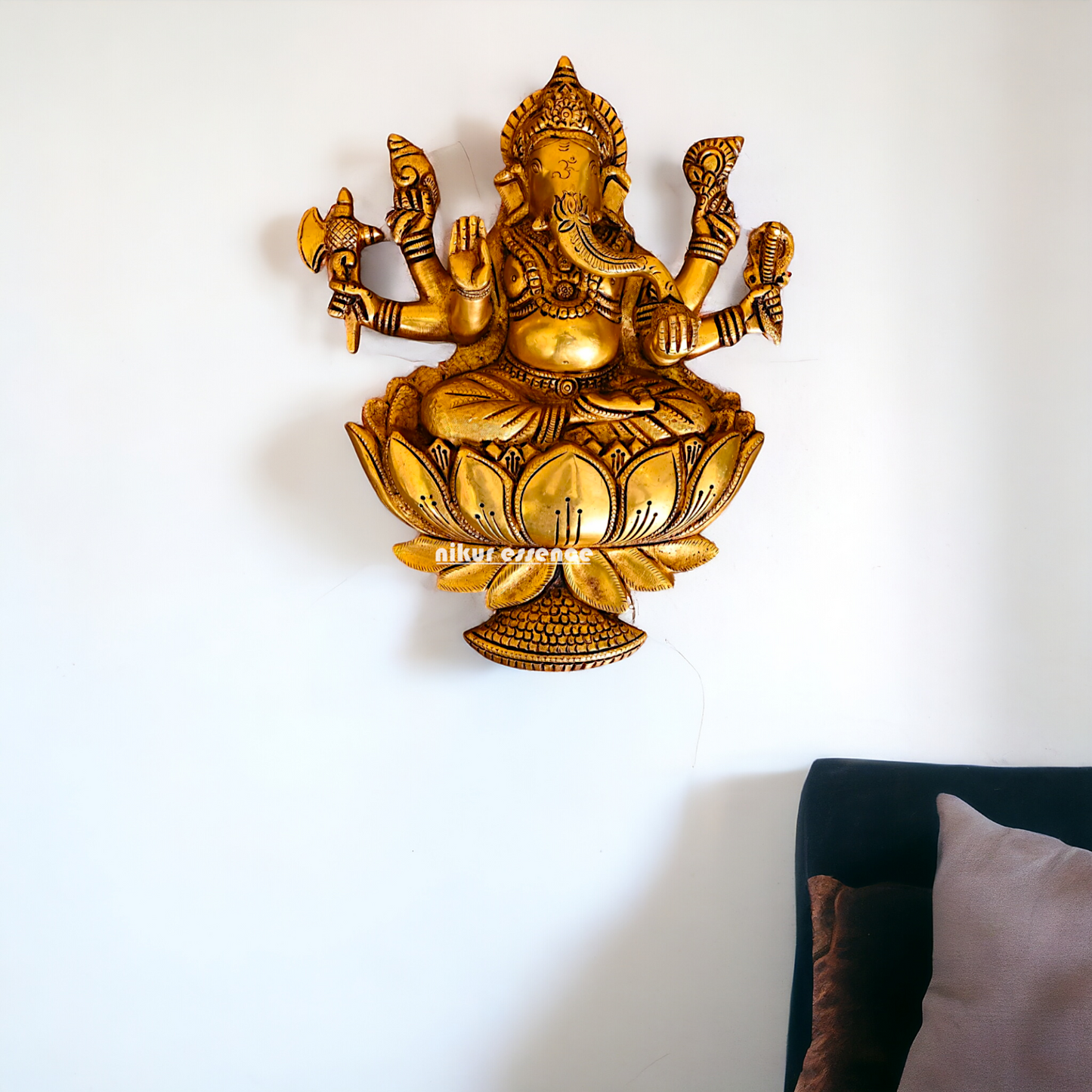 Ganesha seated on lotus Brass wall hanging plate idol- 13 Inches