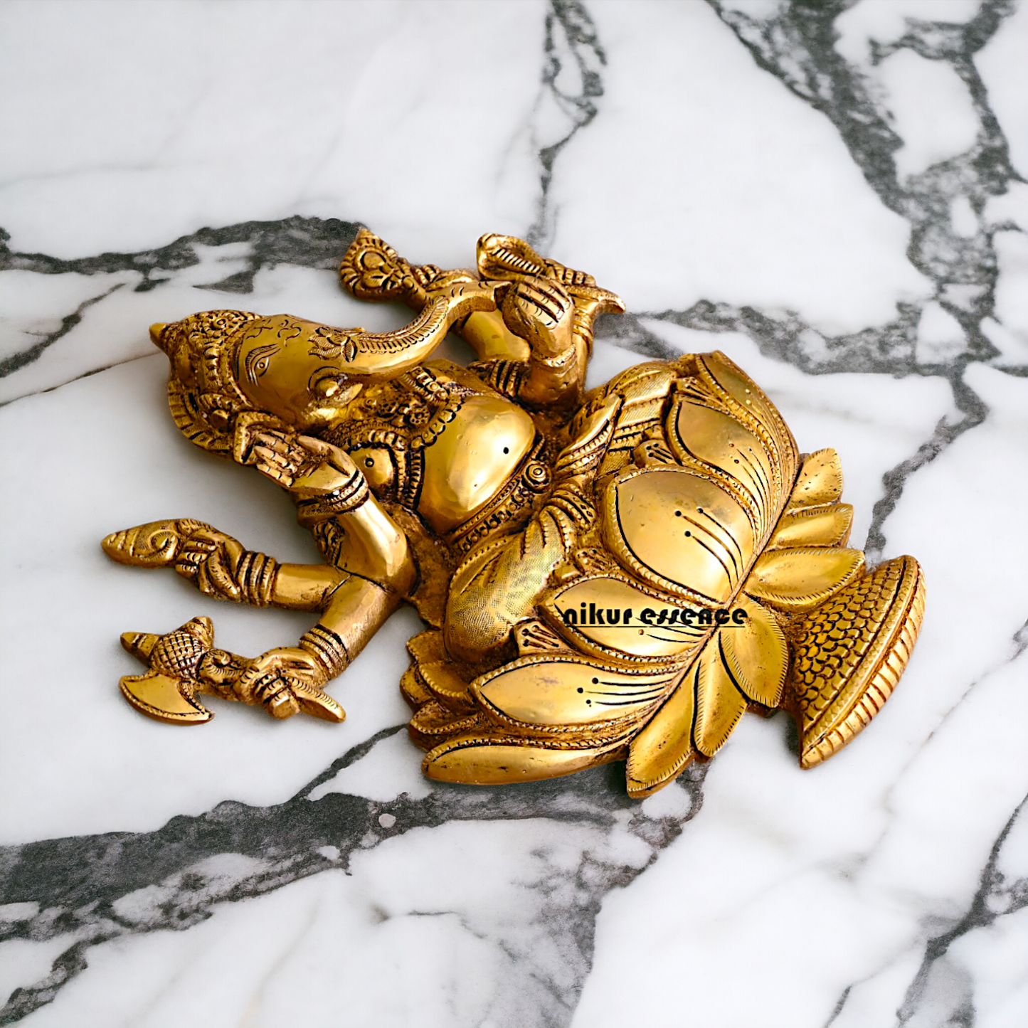 Ganesha seated on lotus Brass wall hanging plate idol- 13 Inches