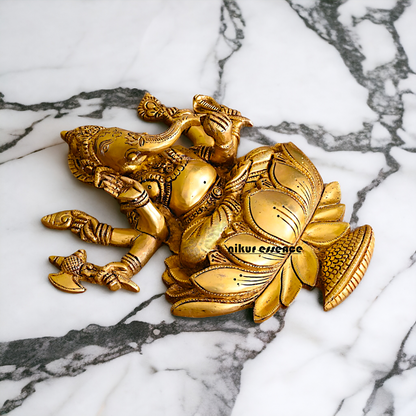 Ganesha seated on lotus Brass wall hanging plate idol- 13 Inches