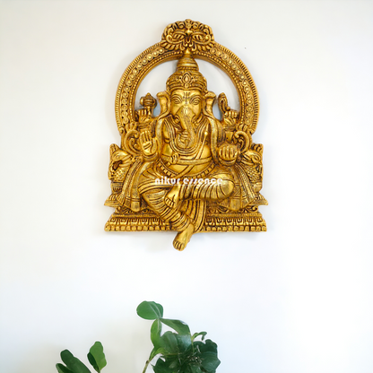 Brass Ganesha Ganpati decor wall hanging plate idol- 11.5 inches