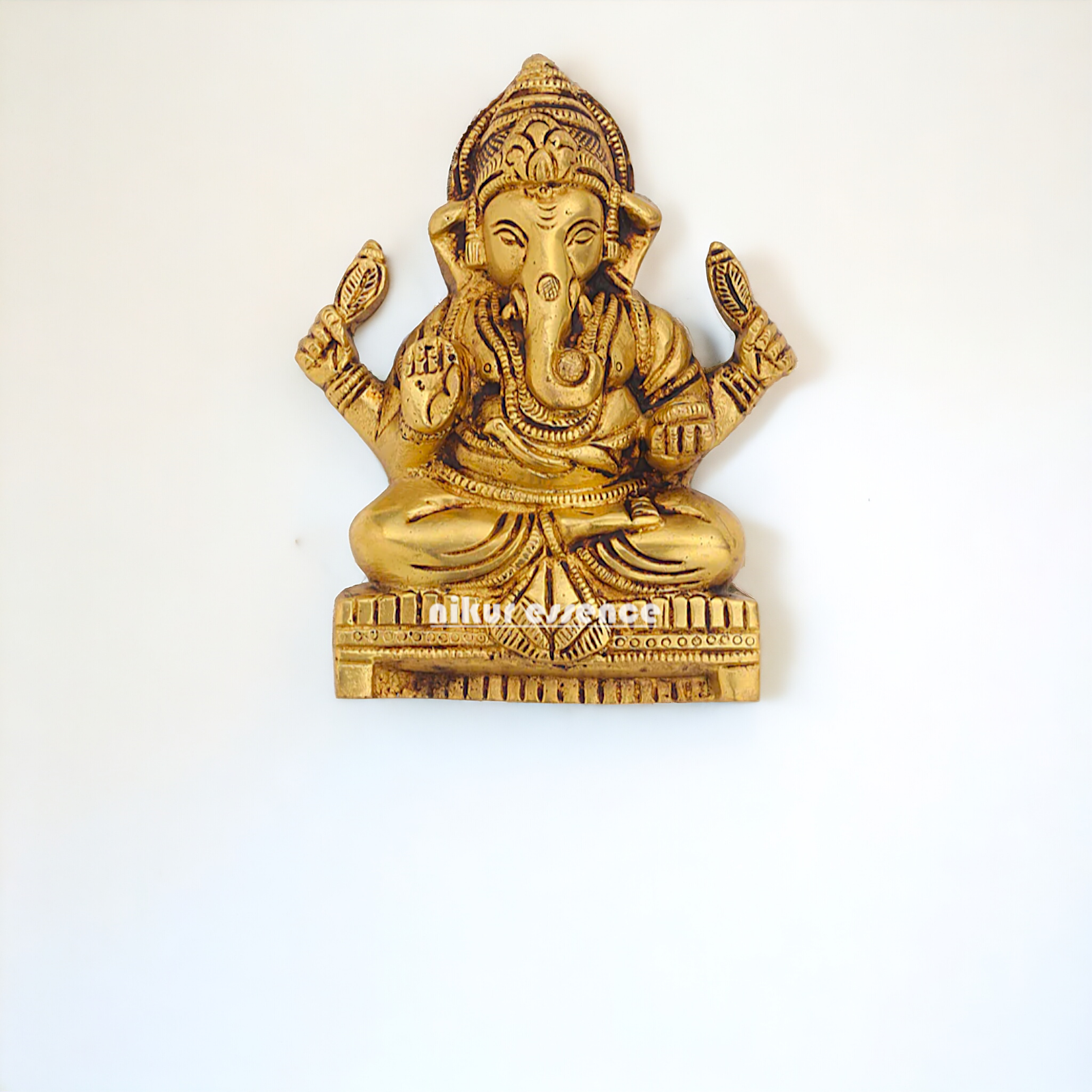 Brass Ganesha seated wall hanging plate idol- 7 inches