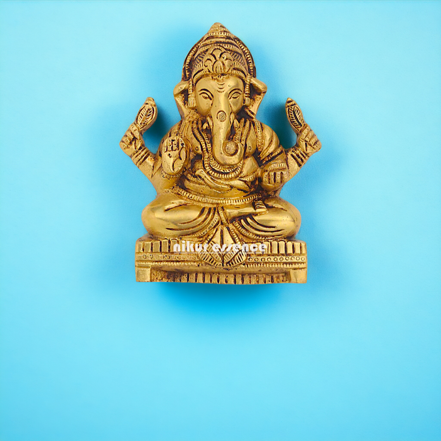 Brass Ganesha seated wall hanging plate idol- 7 inches