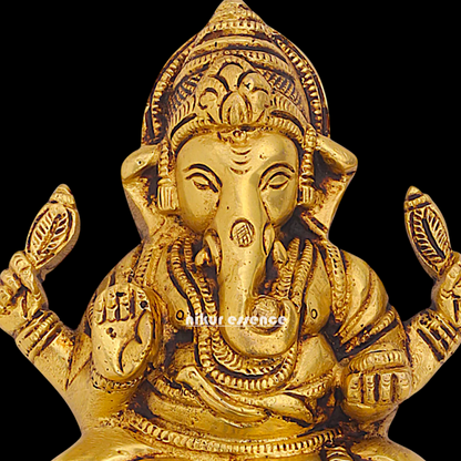 Brass Ganesha seated wall hanging plate idol- 7 inches