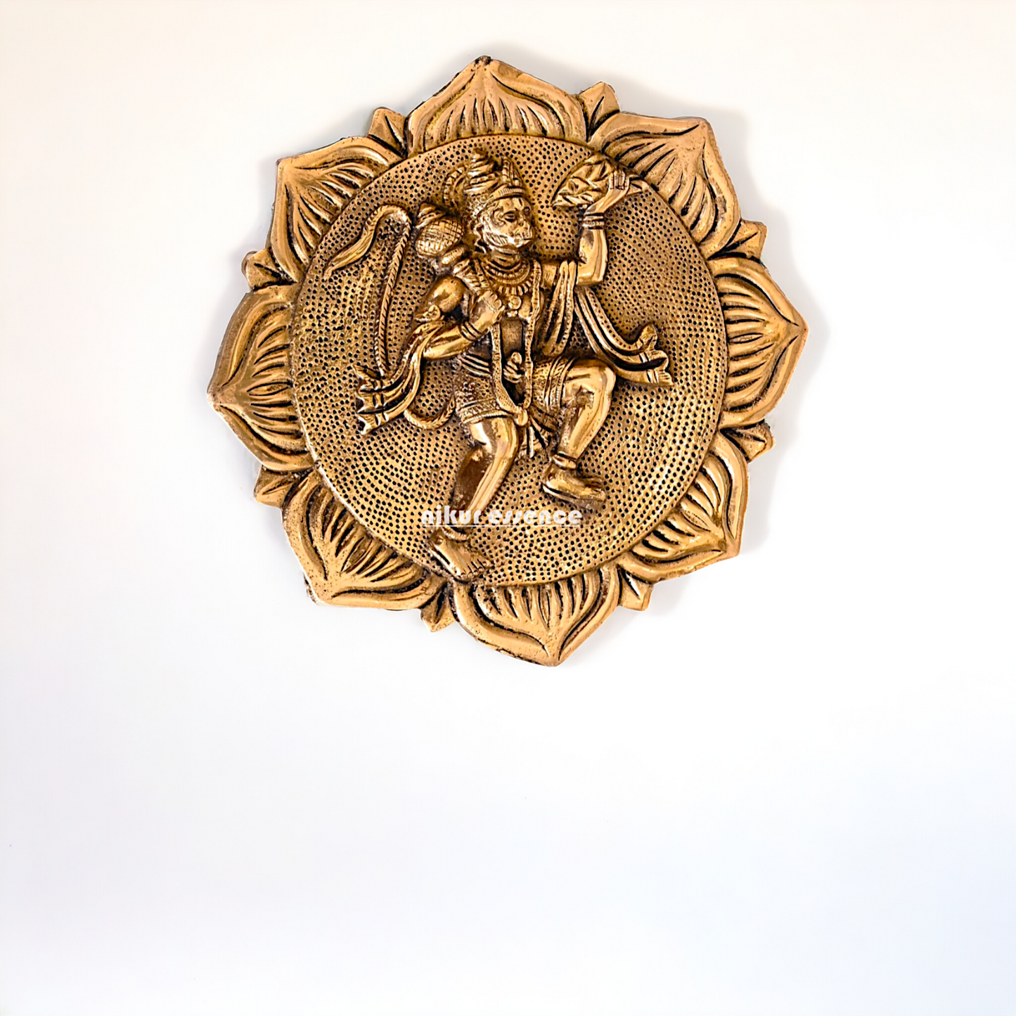 Brass Hanuman holding sanjeevni booti wall hanging plate idol- 7.5 Inches